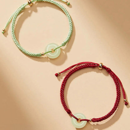 Adjustable Hand-Braided Hetian Jade Peace Buckle Bracelet — Balance & Good Wishes