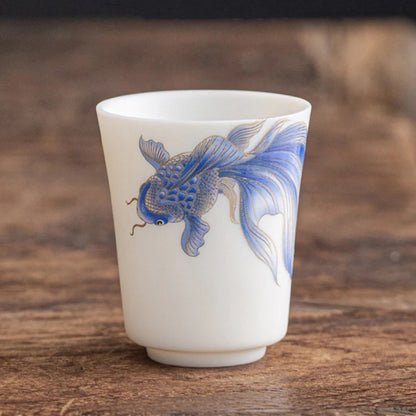 Milky White Ceramic Mug with Koi Motif – Elegant Glaze for Hot and Cold Drinks | Zen Ara Grove