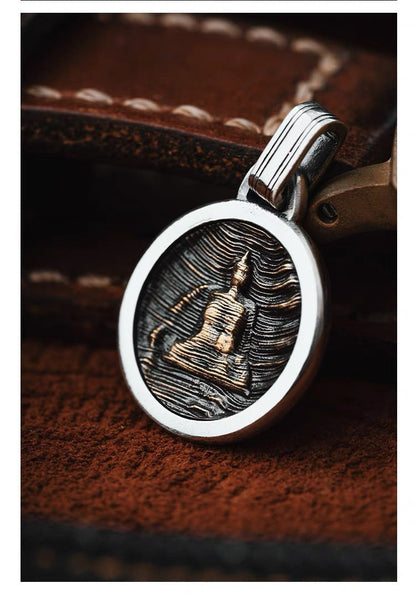 Zen Circle Pendant｜Gold Buddha in Silver Mandala