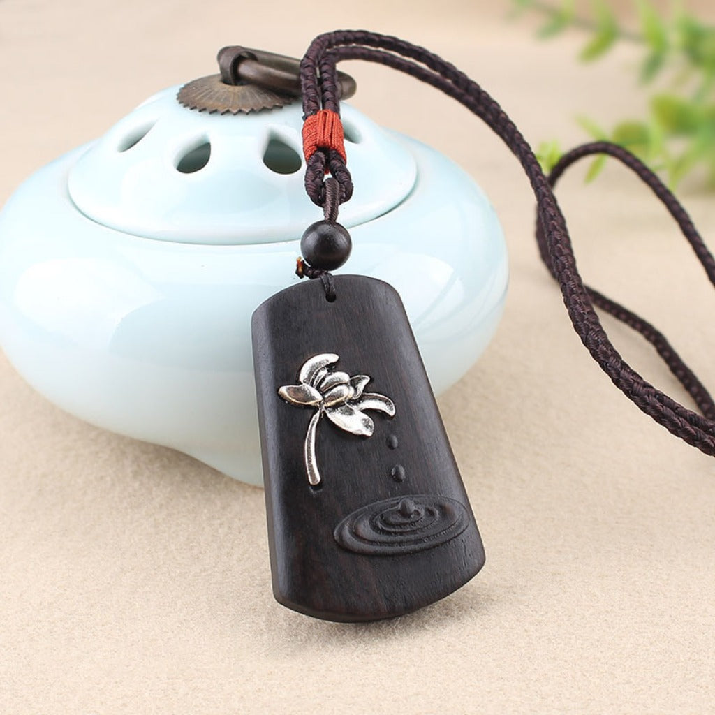 Black Ebony Lotus Pendant｜Dark Serenity in Bloom | Zen Ara Grove