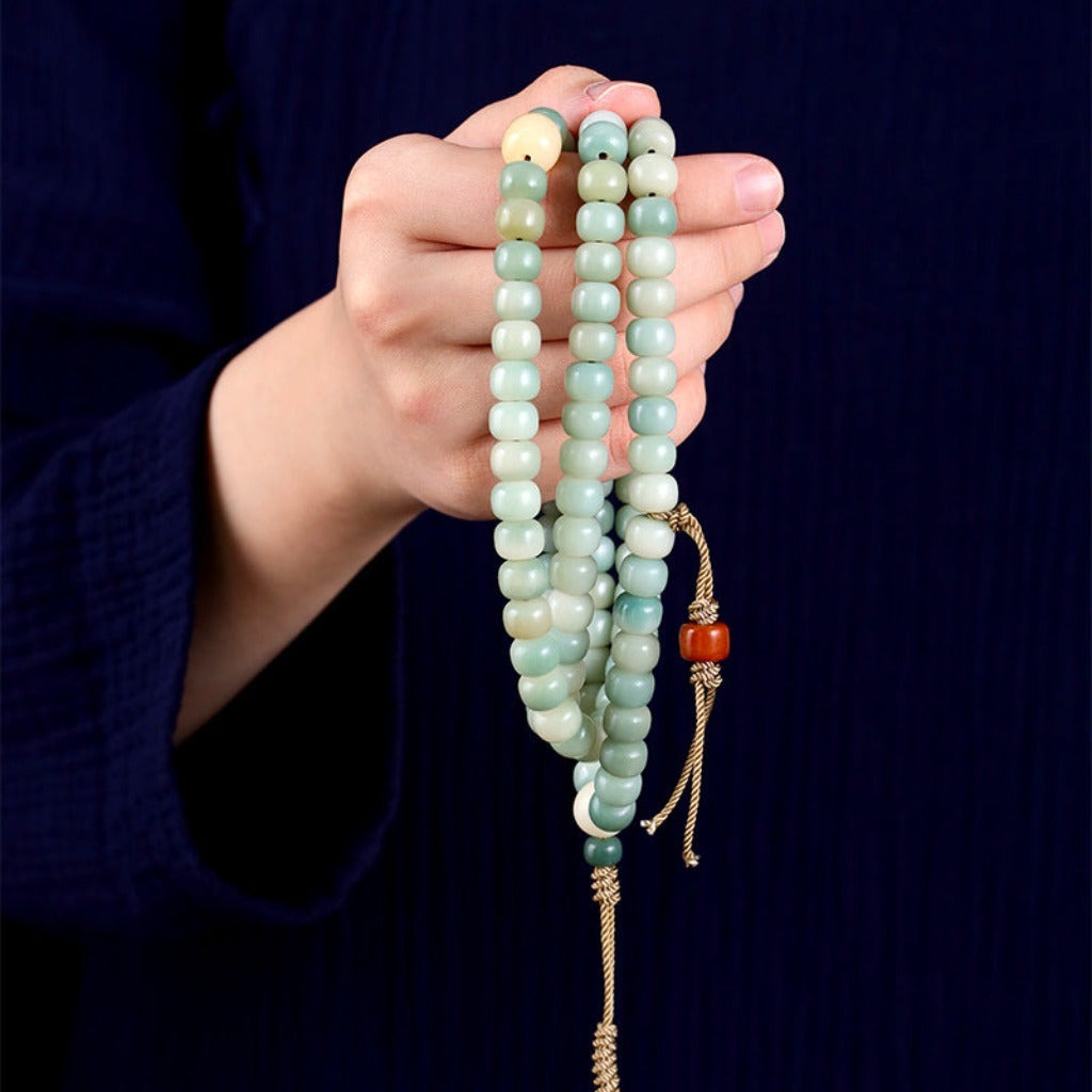 Pale Green Bodhi Root Bracelet – Meditative Stillness | Zen Ara Grove