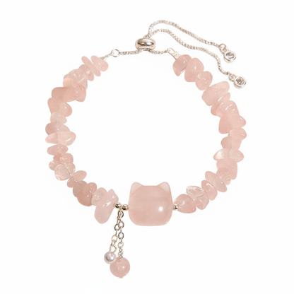 $9.99 LIMITED TIME OFFER Natural Pink Crystal Agate Gravel Stone Cat Head Soothing Bracelet | Zen Ara Grove