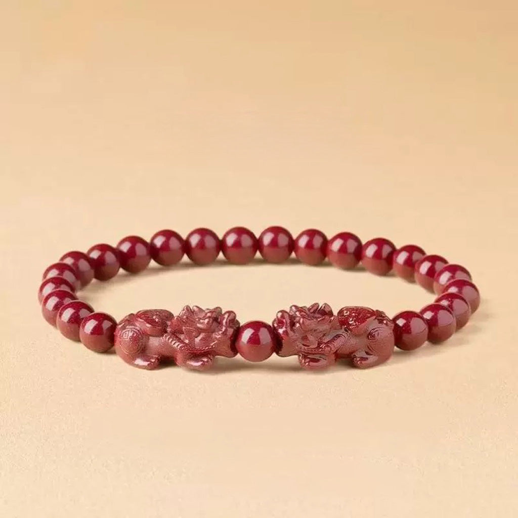 Red Cinnabar Pixiu Beaded Bracelet – Protection & Prosperity | Zen Ara Grove