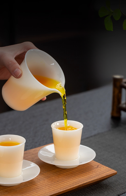 Ice Jade Glaze Porcelain Teacup – Smooth Sheep Fat Luster | Zen Ara Grove