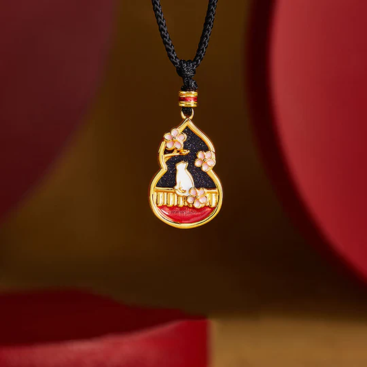 925 Sterling Silver Peach Blossom Cat Gourd Pattern Protection Necklace Pendant | Zen Ara Grove