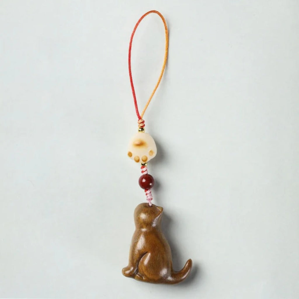 Small Leaf Red Sandalwood Green Sandalwood Sandalwood Sitting Cat Sooth Phone Hanging Decoration | Zen Ara Grove