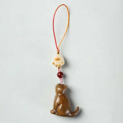 Small Leaf Red Sandalwood Green Sandalwood Sandalwood Sitting Cat Sooth Phone Hanging Decoration | Zen Ara Grove