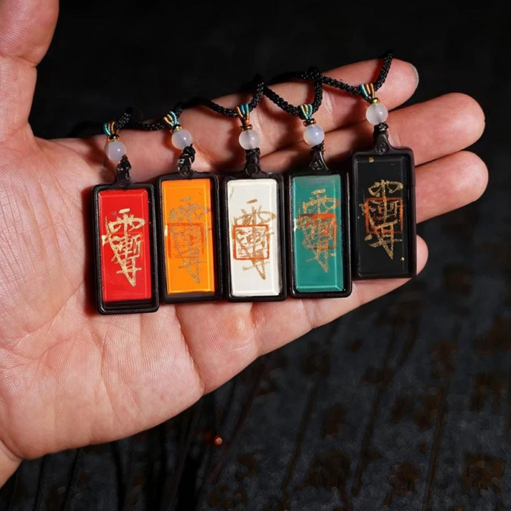 Ziwei Talisman Amulet – Artisan Painted Wood Plaque with Gold-Flecked Paper, Wearable Art | Zen Ara Grove