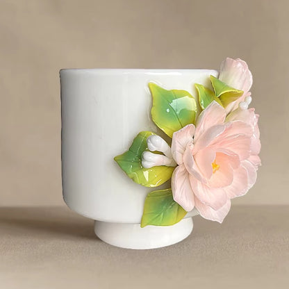 Handcrafted Heritage Ceramic Cup – Jasmine Blossoms Blooming from the Surface | Zen Ara Grove