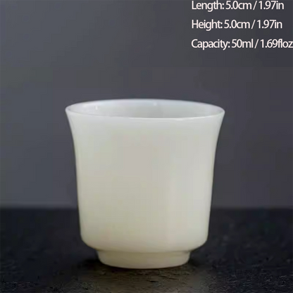 Ice Jade Glaze Porcelain Teacup – Smooth Sheep Fat Luster | Zen Ara Grove