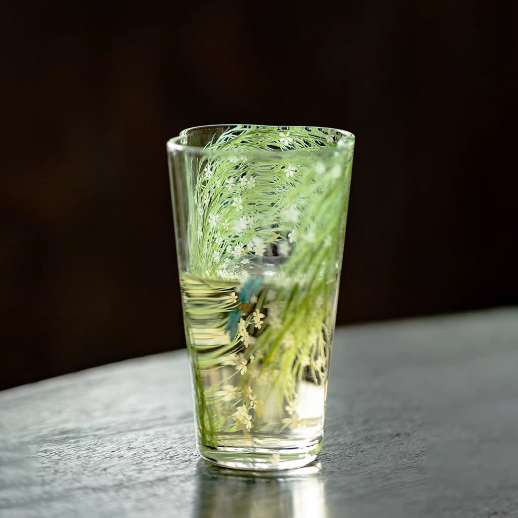 Clear Glass Cup with Begonia Bloom – Floral Freshness in Every Sip | Zen Ara Grove