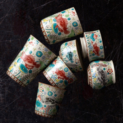 Vintage Fish & Algae Pattern Gongfu Teacup | Zen Ara Grove
