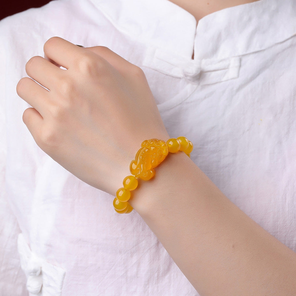 Handcrafted Yellow Chalcedony Pixiu Bracelet – Wealth & Prosperity | Zen Ara Grove