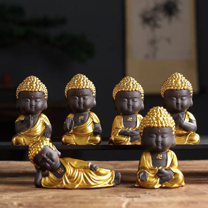 Mini Zen Buddha Statue – Handcrafted Purple Clay Ceramic with Golden Touch of Serenity | Zen Ara Grove