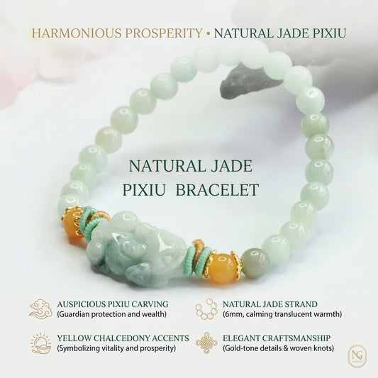 Hand‑Carved Jade Pixiu Beaded Bracelet — Meaning of Prosperous Blessing | Zen Ara Grove
