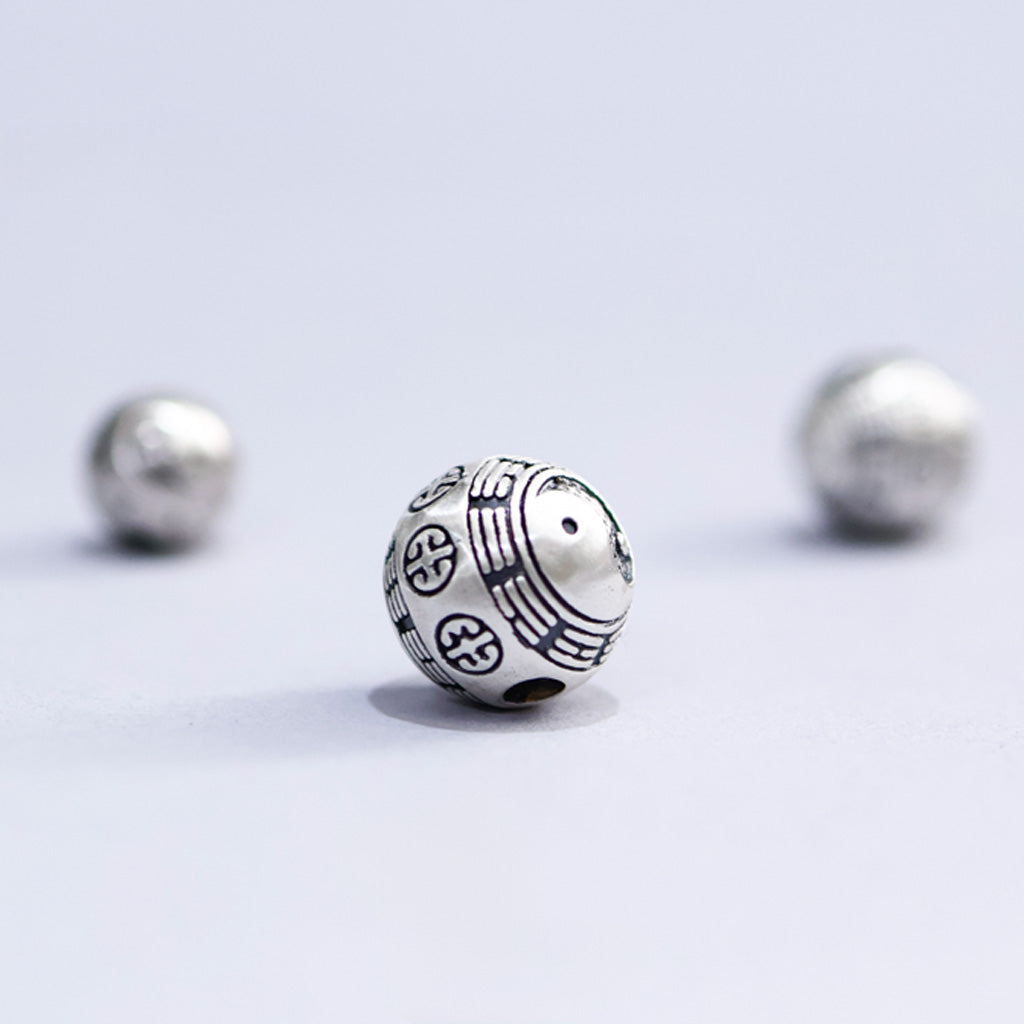 White Turquoise & Map Stone Beaded Bracelet – Yin-Yang Metal Accent, 999 Silver Ba Gua Bead | Zen Ara Grove