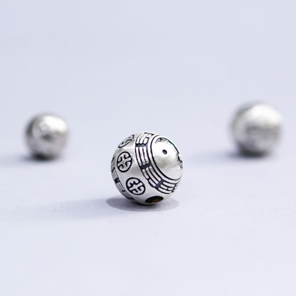 White Turquoise & Map Stone Beaded Bracelet – Yin-Yang Metal Accent, 999 Silver Ba Gua Bead | Zen Ara Grove
