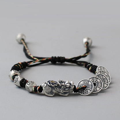 TODAY ONLY! Fortune Pixiu with Five Emperor Coins Braided Bracelet | Zen Ara Grove
