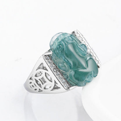 S925 Sterling Silver Adjustable Jade Pixiu Ring – Wealth & Protection | Zen Ara Grove