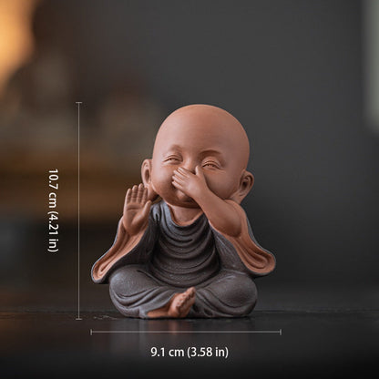 Handcrafted Ceramic "Four-Nos" Monk Statues – Symbol of Inner Calm & Thoughtful Living | Zen Ara Grove