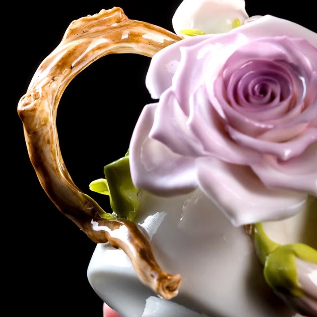 Handcrafted Heritage Porcelain Cup – Roses Blooming from the Surface | Zen Ara Grove