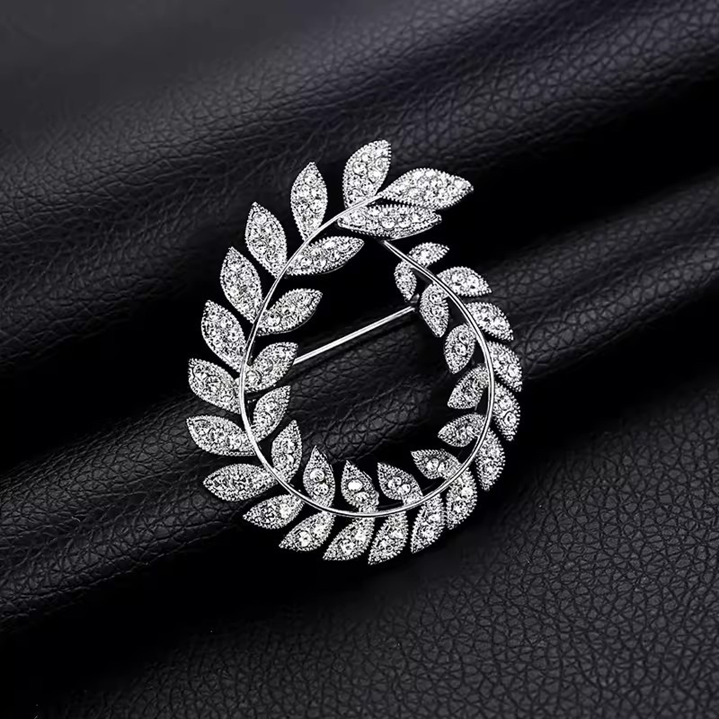 Crystal-Studded Olive Wreath Pin – Symbol of Harmony and Hope | Zen Ara Grove