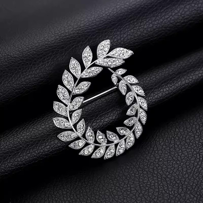 Crystal-Studded Olive Wreath Pin – Symbol of Harmony and Hope | Zen Ara Grove