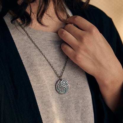 Yin Yang Silver Pendant with Fire & Water Elements – Balance & Harmony | Zen Ara Grove