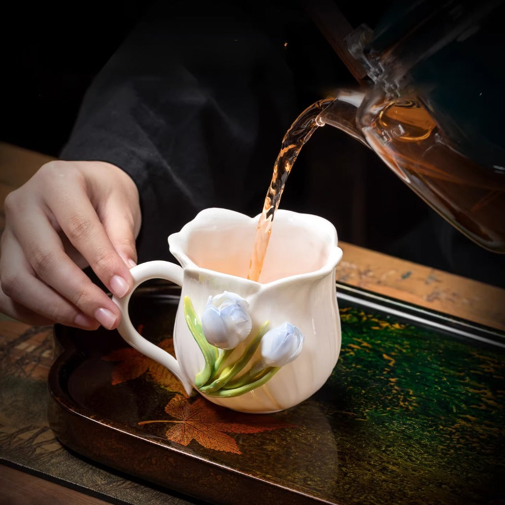 Limited Time Offer · Handcrafted Heritage Porcelain Cup – Tulip Blossoms Growing from the Surface | Zen Ara Grove