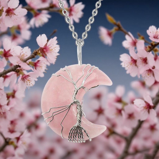 Moon and Tree Design Crystal Pendant - Handcrafted