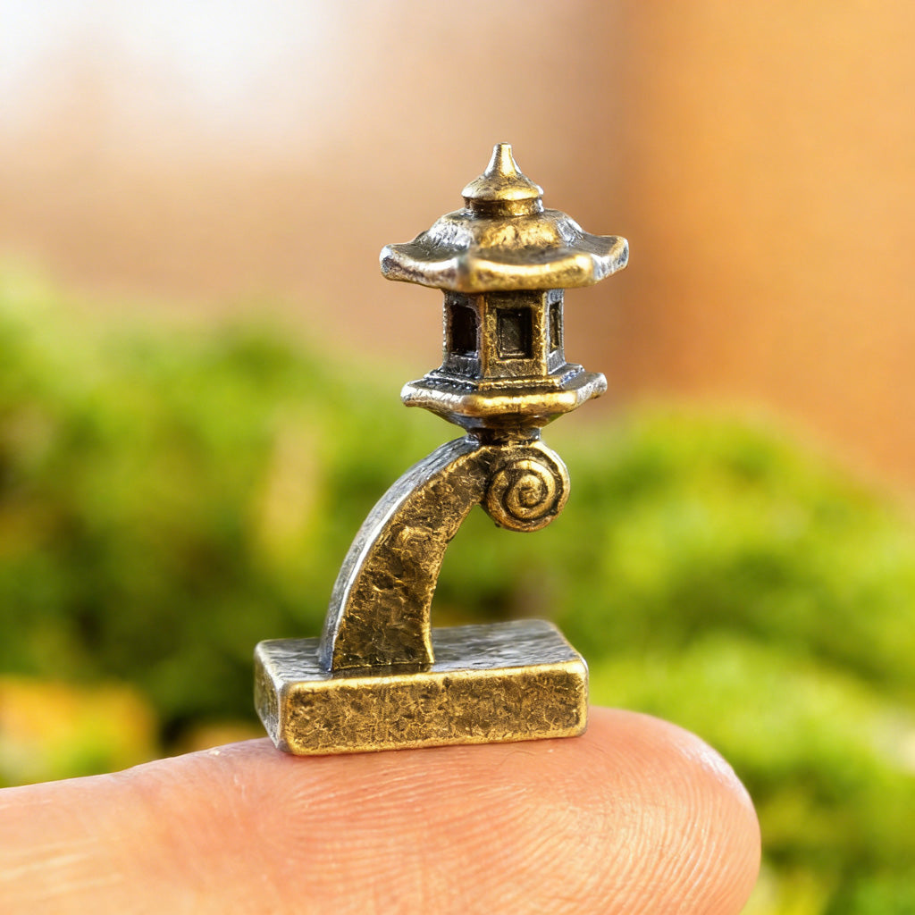 Mini Brass Stone Lantern Figurine – Symbol of Illumination and Tranquility | Zen Ara Grove