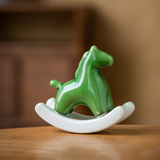 Ceramic Rocking Horse Figurine with Crackle Glaze | Zen Ara Grove