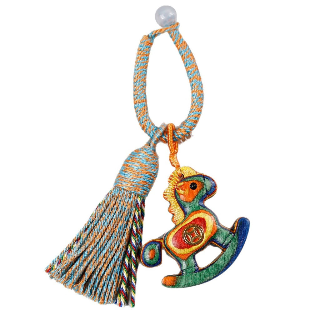 Handwoven Rainbow Rocking Horse Keychain – Whimsical Charm for Everyday | Zen Ara Grove