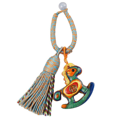 Handwoven Rainbow Rocking Horse Keychain – Whimsical Charm for Everyday | Zen Ara Grove