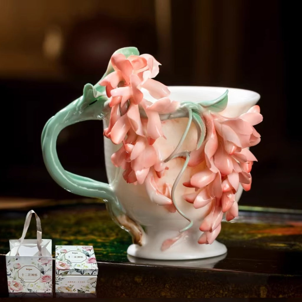 Handcrafted Heritage Porcelain Cup – Roses Blooming from the Surface | Zen Ara Grove