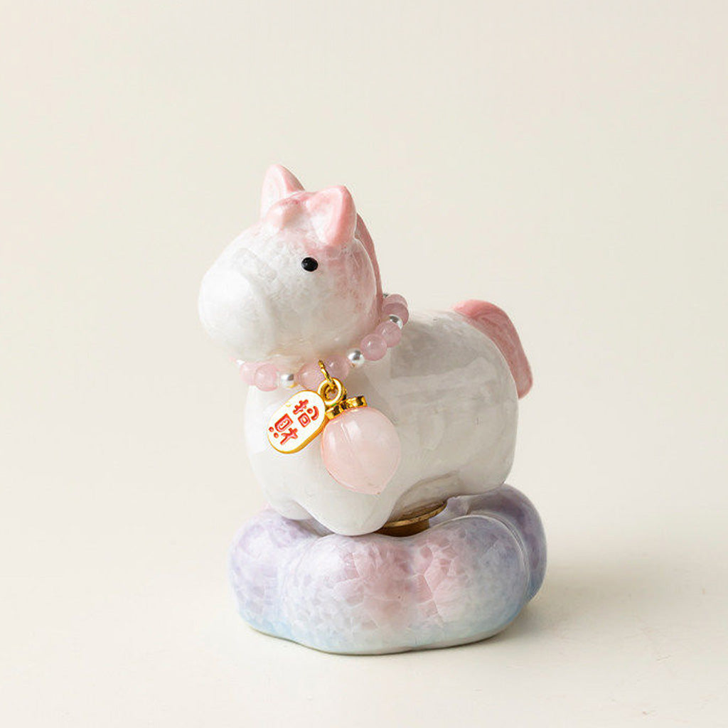 Crystal‑Glazed Ceramic Horse Figurine – Symbol of Vitality & Good Fortune – Rotating Design Tea Table Ornament | Zen Ara Grove