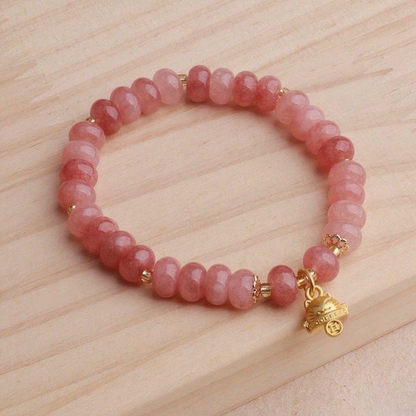 Strawberry Quartz Cyan Jade Lucky Cat Beads Healing Bracelet | Zen Ara Grove