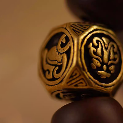 Dragon-Tiger Mountain Pixiu Blessing Bracelet – Thunderstruck Jujube Wood Beads | Zen Ara Grove