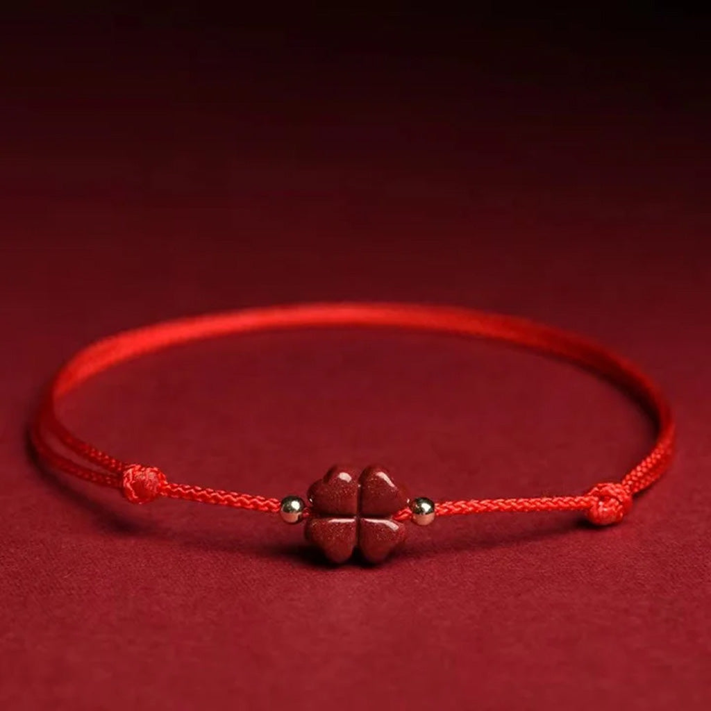 Adjustable Cinnabar Clover Charm – Handmade Red Cord for Wrist or Ankle | Zen Ara Grove