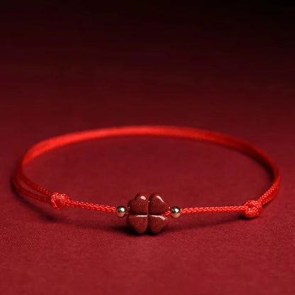 Adjustable Cinnabar Clover Charm – Handmade Red Cord for Wrist or Ankle | Zen Ara Grove