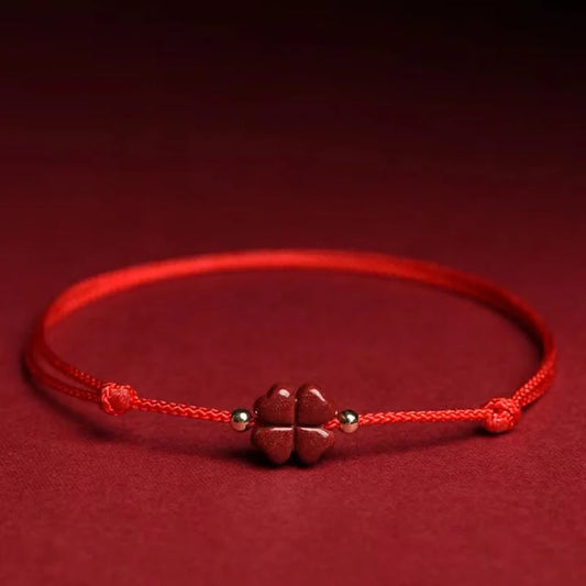 Adjustable Cinnabar Clover Charm – Handmade Red Cord for Wrist or Ankle | Zen Ara Grove