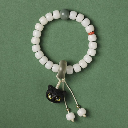 $9.99 LIMITED TIME OFFER Natural Bodhi Seed African Blackwood Lovely Cat Charm Peace Harmony Bracelet | Zen Ara Grove