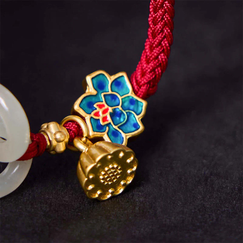 Adjustable Double Hetian Jade Peace Buckle Bracelet with Lotus Charm — Harmony & Protection