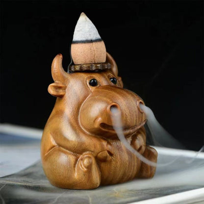 Lucky Ox Incense Burner — Hand-carved Green Sandalwood Figurine | Zen Ara Grove