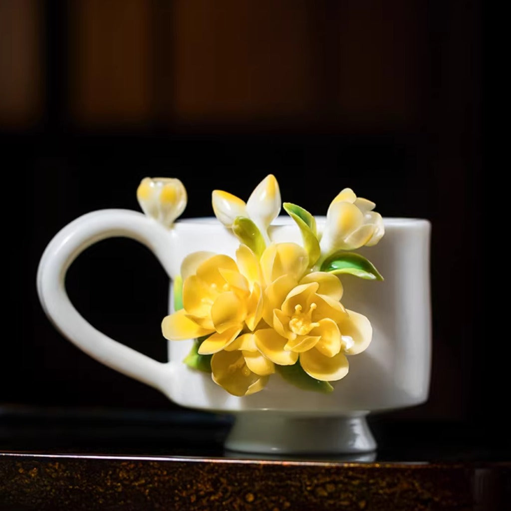 Handcrafted Heritage Porcelain Cup – Roses Blooming from the Surface | Zen Ara Grove