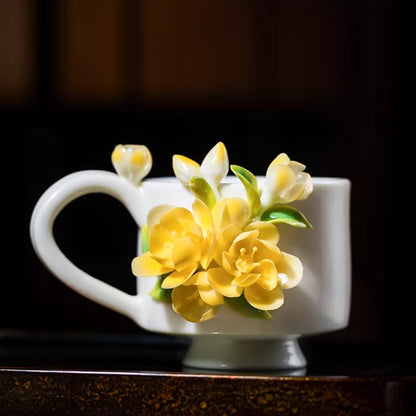 Handcrafted Heritage Porcelain Cup – Roses Blooming from the Surface | Zen Ara Grove