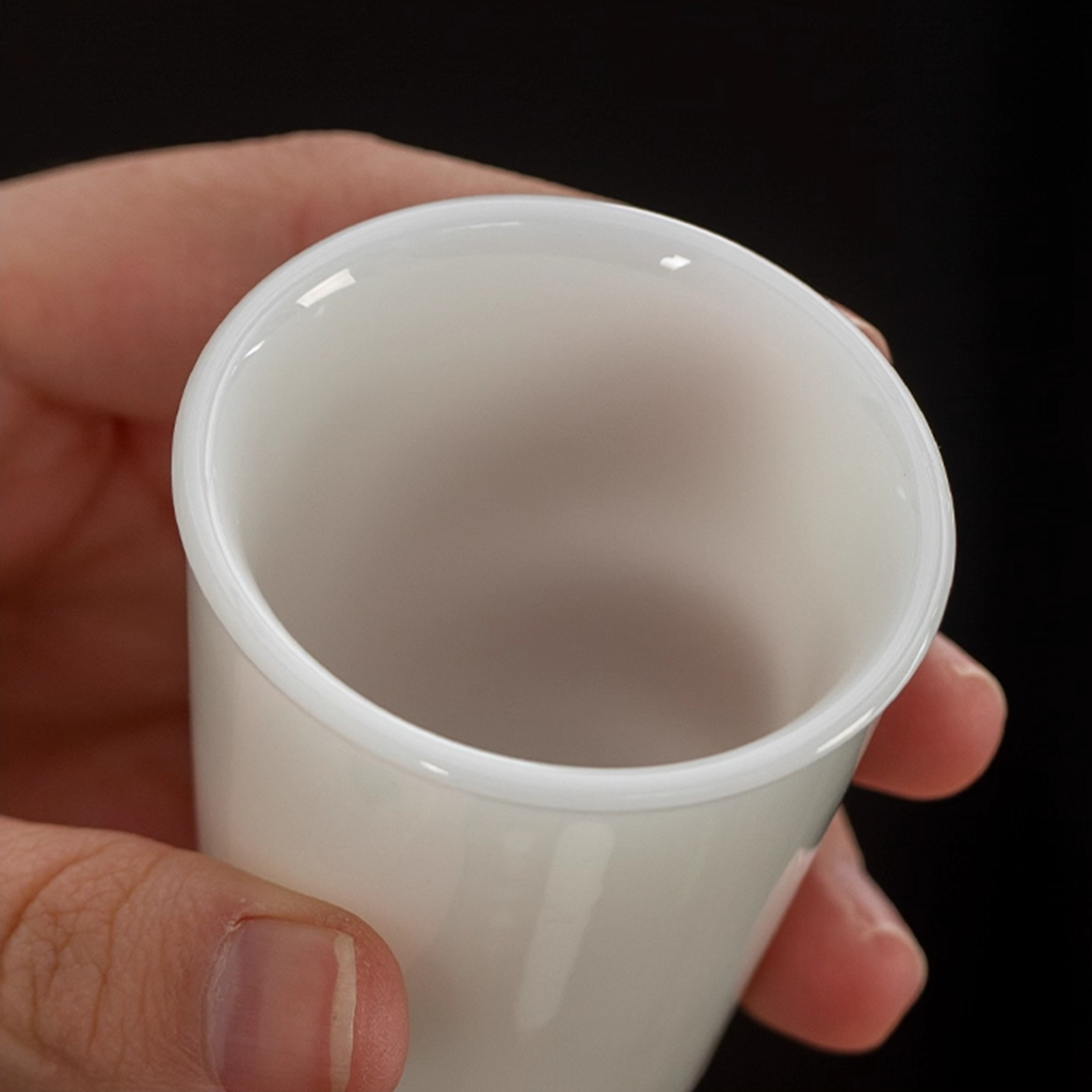 Ice Jade Glaze Porcelain Teacup – Smooth Sheep Fat Luster | Zen Ara Grove