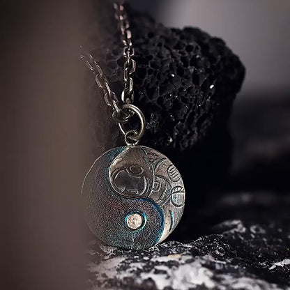 Custom 99 Silver Yin‑Yang Galaxy Pendant – Personalized Necklace of Courage & Infinity | Zen Ara Grove