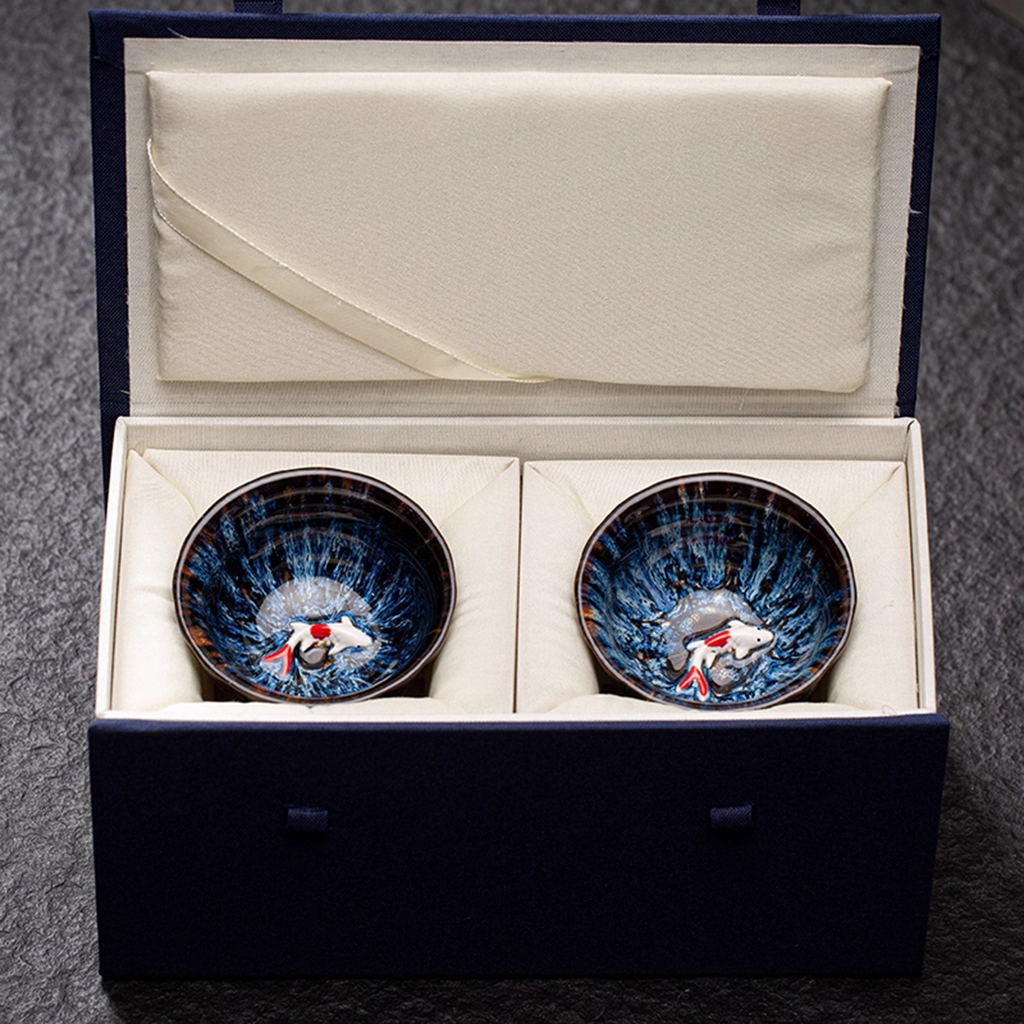 Kiln-Change Glaze Porcelain Teacup – Lucky Fish "Year of Plenty" Design | Zen Ara Grove