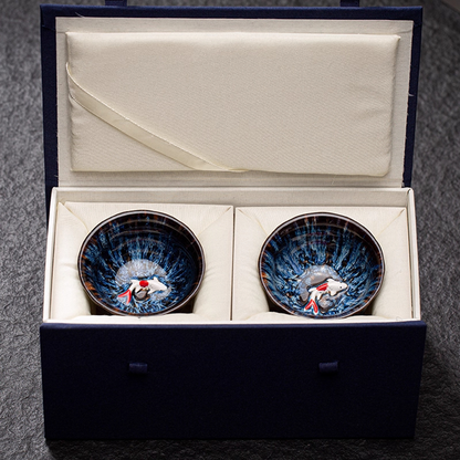 Kiln-Change Glaze Porcelain Teacup – Lucky Fish "Year of Plenty" Design | Zen Ara Grove